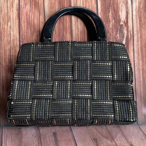 Vintage Handbags - 4/25 M&G BERTINI Vintage Black Gold Woven Bag